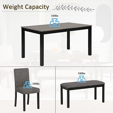 Pnronnc Modern 6-Piece Wooden Dining Table Set for 6 with Bench and 4 Chairs