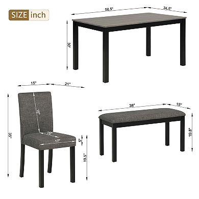 Pnronnc Modern 6-Piece Wooden Dining Table Set for 6 with Bench and 4 Chairs