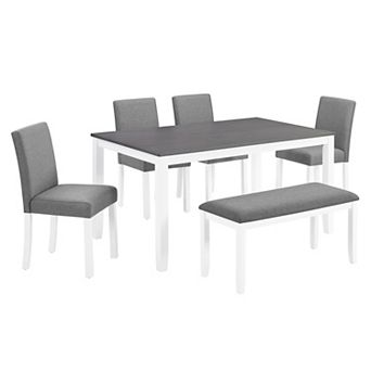 Pnronnc Modern 6 pc Wooden Dining Table Set for 6 with Bench and 4 Chairs