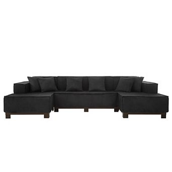 Pnronnc U Shaped Sectional Sofa Corduroy Upholstered Couch with RGB LED Lights and 6 Pillows