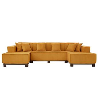 Pnronnc U Shaped Sectional Sofa Corduroy Upholstered Couch with RGB LED Lights and 6 Pillows