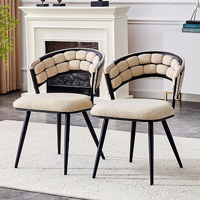 Loheer Modern Upholstered Dining Chairs with Black Metal Legs Set of 2