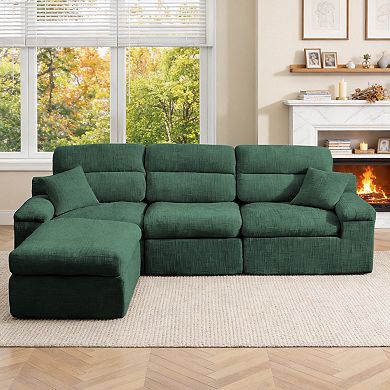 Loheer Corner Chaise Sofa with High Backrest and Slub Chenille L Shaped Sectional Sleeper Couch