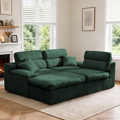 Loheer Corner Chaise Sofa with High Backrest and Slub Chenille L Shaped Sectional Sleeper Couch