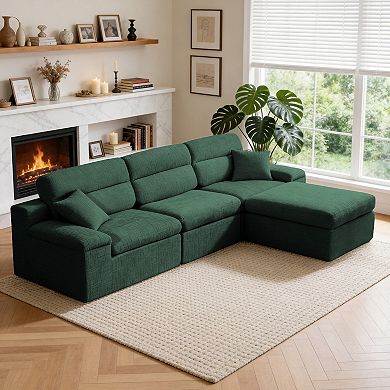 Loheer Corner Chaise Sofa with High Backrest and Slub Chenille L Shaped Sectional Sleeper Couch