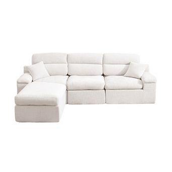 Loheer Corner Chaise Sofa with High Backrest and Slub Chenille L Shaped Sectional Sleeper Couch