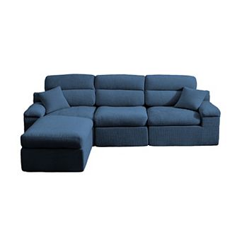 Loheer Corner Chaise Sofa with High Backrest and Slub Chenille L Shaped Sectional Sleeper Couch