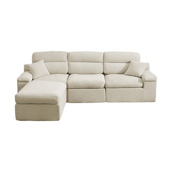 Loheer Corner Chaise Sofa with High Backrest and Slub Chenille L Shaped Sectional Sleeper Couch