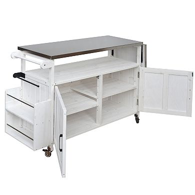 60.6 in. Outdoor Kitchen Island with Lockable Wheels, Storage Cabinet and Towel Rack
