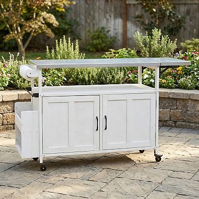60.6 in. Outdoor Kitchen Island with Lockable Wheels, Storage Cabinet and Towel Rack