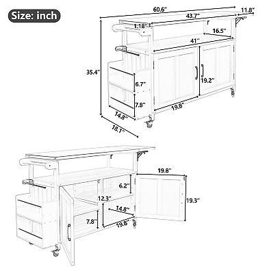 60.6 in. Outdoor Kitchen Island with Lockable Wheels, Storage Cabinet and Towel Rack