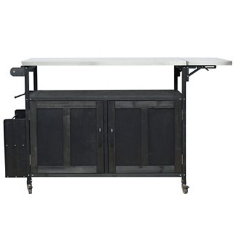 60.6 in Outdoor Kitchen Island with Lockable Wheels, Storage Cabinet and Towel Rack