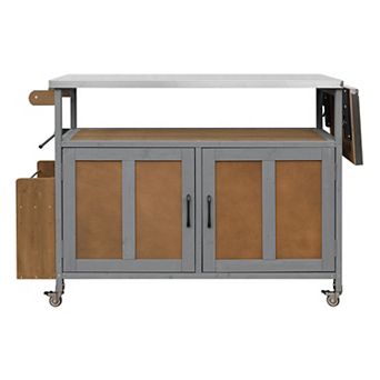 60.6 in Outdoor Kitchen Island with Lockable Wheels, Storage Cabinet and Towel Rack