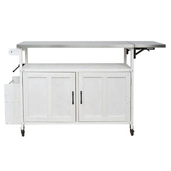 60.6 in Outdoor Kitchen Island with Lockable Wheels, Storage Cabinet and Towel Rack