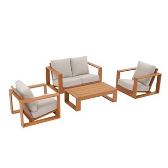 SUNSITT 4 pc Patio Furniture Set, FSC Certified Eucalyptus Wood Furniture Set with Loveseat