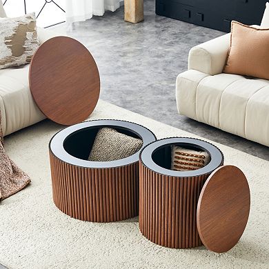 Loheer 2 Piece Nesting Coffee Table Set with Roman Column Design and Hidden Storage