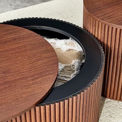 Loheer 2 Piece Nesting Coffee Table Set with Roman Column Design and Hidden Storage