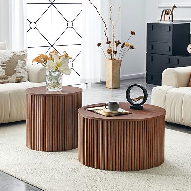 Loheer 2 Piece Nesting Coffee Table Set with Roman Column Design and Hidden Storage