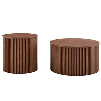 Loheer 2 pc Nesting Coffee Table Set with Roman Column Design and Hidden Storage