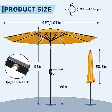 ANIXOL 9FT Solar LED Patio Umbrella with 32 Lights