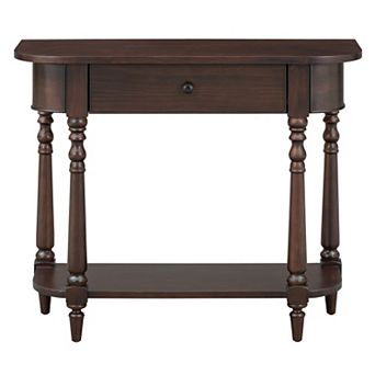 KWPZQEB Vintage Curved Corner Narrow Console Table with Drawer & Open Shelf for Entryway