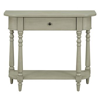 KWPZQEB Vintage Curved Corner Narrow Console Table with Drawer & Open Shelf for Entryway