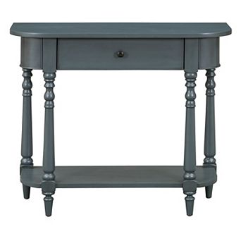 KWPZQEB Vintage Curved Corner Narrow Console Table with Drawer & Open Shelf for Entryway