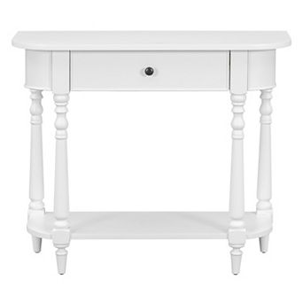 KWPZQEB Vintage Curved Corner Narrow Console Table with Drawer & Open Shelf for Entryway