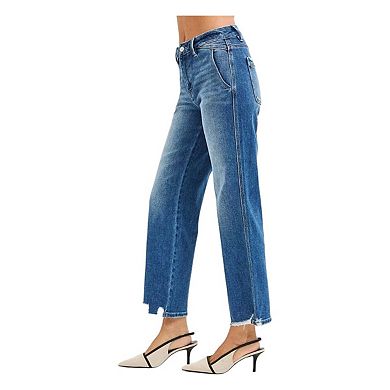 RISEN High Rise Ankle Straight Distressed Hem Detail Jeans
