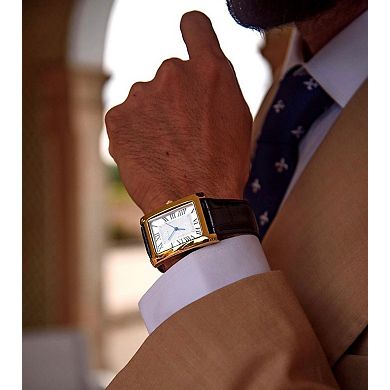 Peugeot Mens 43mm x 30mm Vintage Tank Leather Strap Watch