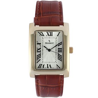 Peugeot Mens 43mm x 30mm Vintage Tank Leather Strap Watch