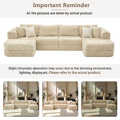 Pnronnc Modular Sectional Sofa Upholstered Boneless Couch with Movable Ottomans