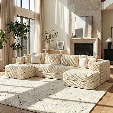Pnronnc Modular Sectional Sofa Upholstered Boneless Couch with Movable Ottomans
