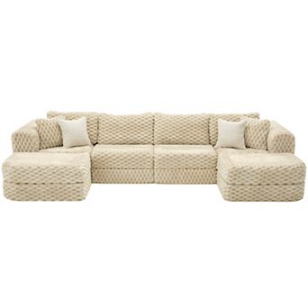 Pnronnc Modular Sectional Sofa Upholstered Boneless Couch with Movable Ottomans