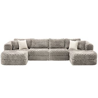 Pnronnc Modular Sectional Sofa Upholstered Boneless Couch with Movable Ottomans