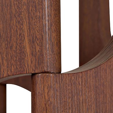 Loheer Round Tempered Glass Dining Table with Modern Sculptural Geometric MDF Base Compact 4 Person