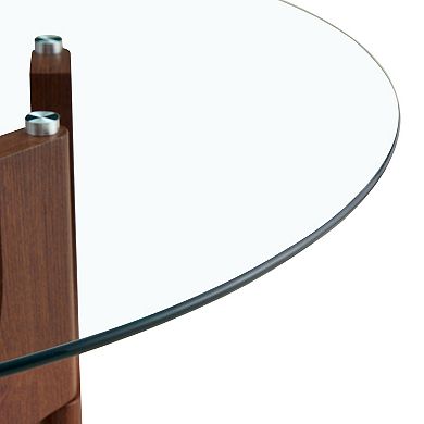 Loheer Round Tempered Glass Dining Table with Modern Sculptural Geometric MDF Base Compact 4 Person