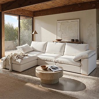 113.8" Oversized Modular Cloud Couch, Comfy 3-Seat Sofa with Ottoman for Living Room, Deep Seat