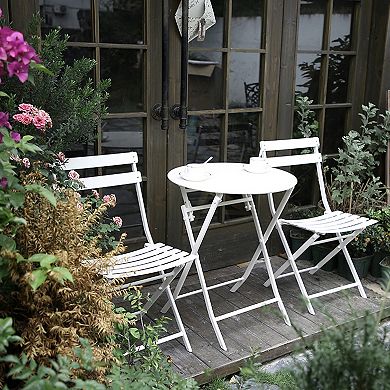 Loheer 3 Piece Folding Patio Bistro Set with Round Table and 2 Chairs