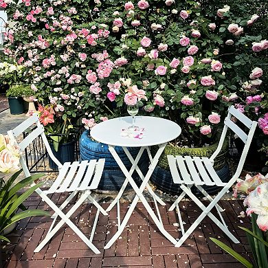 Loheer 3 Piece Folding Patio Bistro Set with Round Table and 2 Chairs