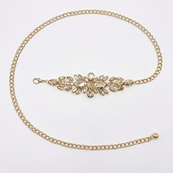 Women's Crystal Floral Waist Chain Belt with Rhinestone Cluster Pendant Adjustable Link Body Jewelry