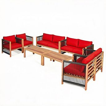 Costway 8 pc Acacia Wood Patio Conversation Set w/Cushions for Garden