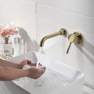 Wall Mount Bathroom Faucet Single Handle with Rough In Valve Swivel Spout