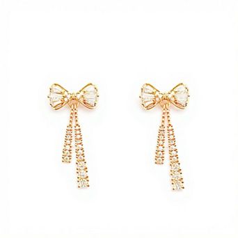 Elegant Bow Drop Earrings with Sparkling Tapered Accents and Delicate Dangling Strands