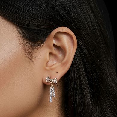 Elegant Bow Drop Earrings with Sparkling Tapered Accents and Delicate Dangling Strands