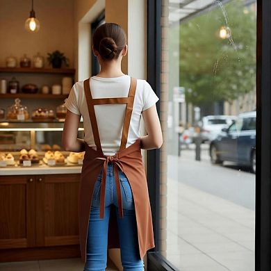 Cotton Kitchen Apron with Cross Back Straps Minimalist Utility Apron for Cooking Baking Craft Garden