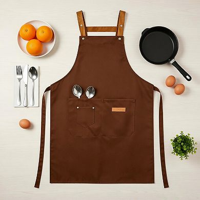 Cotton Kitchen Apron with Cross Back Straps Minimalist Utility Apron for Cooking Baking Craft Garden