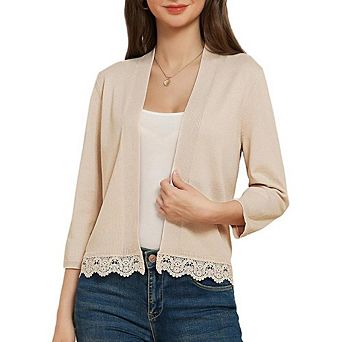 Open Front Lace Cropped Cardigan