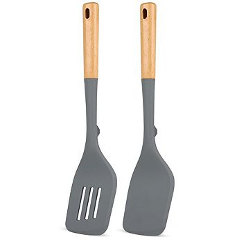 2-Pack Silicone Spatulas Heat-Resistant Solid & Slotted Turner