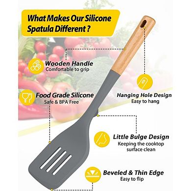 2-Pack Silicone Spatulas Heat-Resistant Solid & Slotted Turner